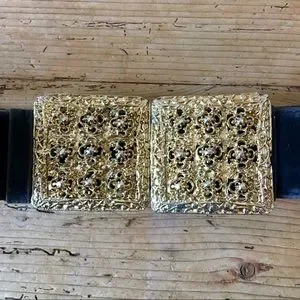 Vintage Gold Brass Filigree Buckle Black Velvet Belt Adjustable Changeable Vintage Black Velvet Wide Belt: 1990s Gold Buckle, Chain  main image 3